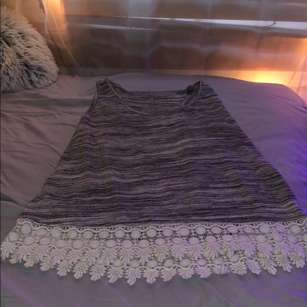 A gray striped tank.